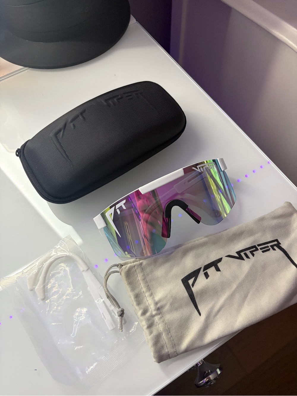PIT VIPER White Frame Shield Sunglasses with Chrome Rainbow Lens